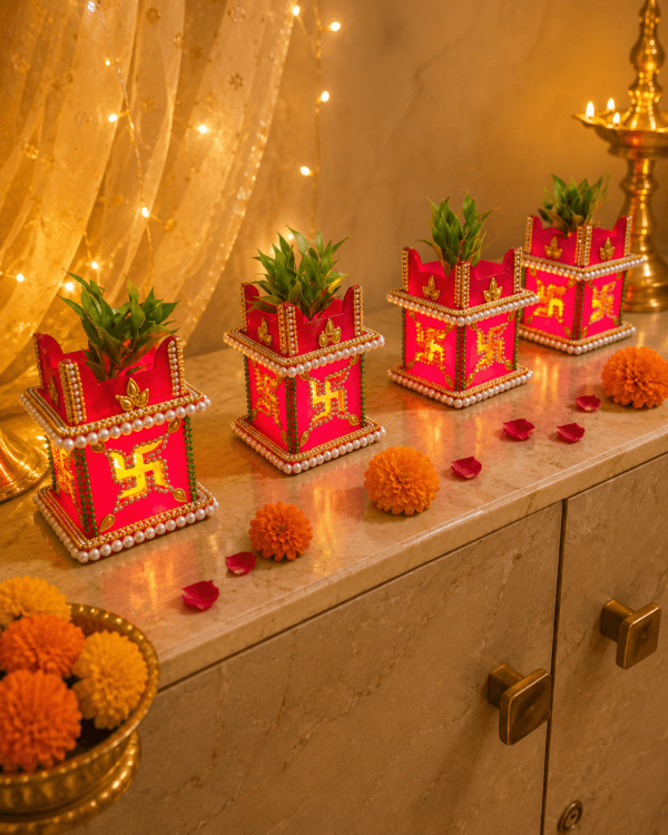 Handcrafted LED Tulsi Planter with Swastik Design
