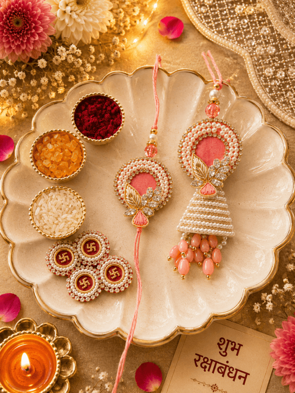 Peach Noor Pearl Rakhi Set