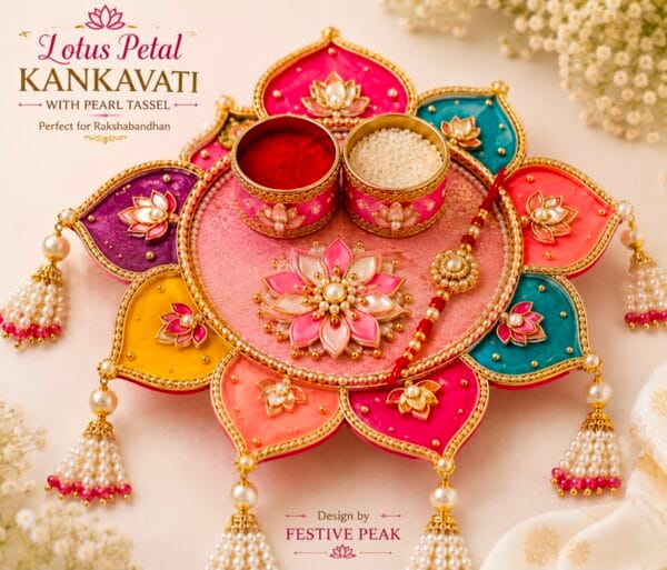 Handcrafted Lotus Petal Kankavati with Pearl Tassels